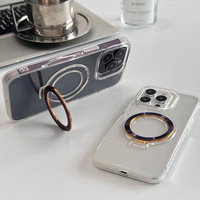 Étui de téléphone portable de luxe transparent magnétique pliable avec support anneau et béquille, antichoc en PC et TPU pour iPhone 15