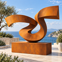 Sculpture abstraite moderne en acier corten, patine de rouille, art métallique personnalisé pour parcs, places, hôtels, paysages et propriétés