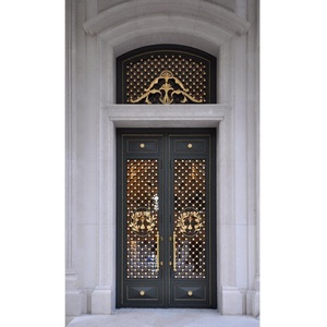 Puerta Metálica de Lujo Estilo Francés con Vidrio y Marco de Acero, de Empuje y Tracción, en Negro, Cobre, Bronce y Peltre para Edificios Modernos - Product Image 1