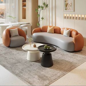 Canapé moderne en cuir artificiel rembourré, trois places, en forme d'arc, couleur crème, pour salon ou petit hôpital - Product Image 4