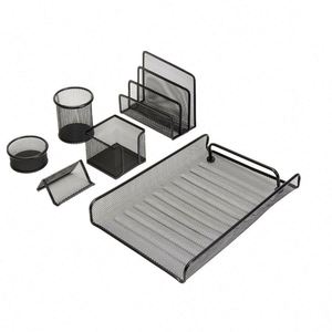 Stationary Mesh Office Desk <b>Organizer</b> Accessories Set Includes Pen Holder Letter Sorter Tray Paper Clip Holder Name Card Holder - Product Image 1