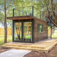 Casa Contenedor Prefabricada de Ensamblaje Rápido (Flat Pack) con Conexión por Pernos para ADU, Alojamiento en BnB, Resort y Habitación de Huéspedes en Jardín, Acabado Madera
