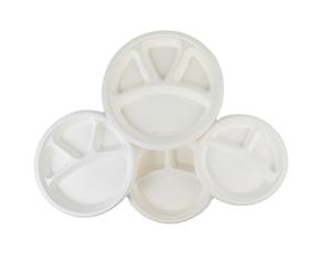 Assiette de canne à sucre écologique 10 pouces 4 compartiments Bagasse ronde vaisselle compostable fabriquée en Inde pour servir des repas de fête - Product Image 2