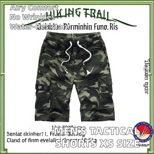 Shorts cargo camouflage pour homme, taille mi-haute, cordon de serrage, tissu en toile respirant, 100% coton, shorts décontractés avec poches - Product Image 3