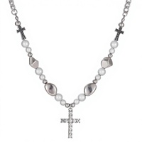 Collier Croix en Cuivre Perlé Réfléchissant Luxe Niche, Entièrement Serti de Diamants, Style Européen et Américain Tendance pour Hommes, Hip-Hop Urbain