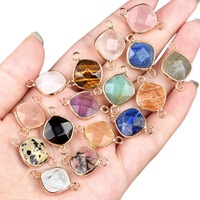 Natuurlijke edelsteen vierkante gefacetteerde steen bezel connectoren twee lussen charme hangers voor handgemaakte sieraden ambachtelijke benodigdheden groothandel