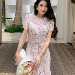 Low Price Pink Lace Pencil Dress Chiffon Fabric, Elegant Look | Alibaba.com
