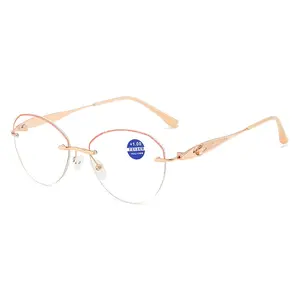 2024 Nova Moda Rimless Diamante Aparar Fine Flash Diamond Anti Luz Azul Óculos de Leitura das mulheres luxo