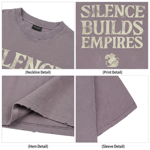 Camiseta Vintage <span class=keywords><strong>de</strong></span> Algodón para <span class=keywords><strong>Hombre</strong></span>, 300 g/m², Diseño 'Silence Builds Empires', Color Ciruela Desgastado, Corte Holgado, Estilo Desgastado - Product Image 5