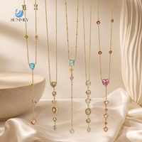 Collier Lariat Élégant SUMMLY avec Pierres Précieuses Colorées, Plaqué Or 18K, Chaîne en Acier Inoxydable et Zircon, Bijoux de Mode pour Femmes