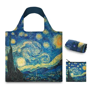 Sac fourre-tout pliable en Nylon, sac de Shopping imperméable, réutilisable avec Logo personnalisé, Van Gogh, impression d'art de tournesol