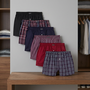 Mens Pure Cotton Plaid <b>Boxer</b> Briefs Mid Rise Breathable Knitted Underwear Soft Comfortable Stretch Daily Wear <b>Shorts</b> - Product Image 2