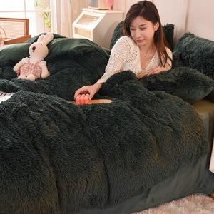 Lenzuolo <span class=keywords><strong>lungo</strong></span> in peluche Set di biancheria da letto 4 pezzi soffice copripiumino arruffato in pelliccia sintetica copripiumino per federa in lenzuola piatte set di biancheria da letto - Product Image 6