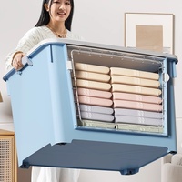 Caixa de Armazenamento Plástica Transparente com Abertura Frontal para Casa, Caixa de Armazenamento de Brinquedos e Roupas para Bebês, Caixa de Armazenamento Plástica