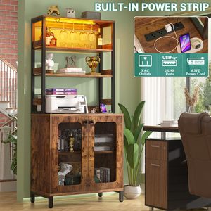Armoire à vin haute SENYU avec éclairage LED et porte-verres, prises électriques intégrées, meuble bar à café pour salon - Product Image 1