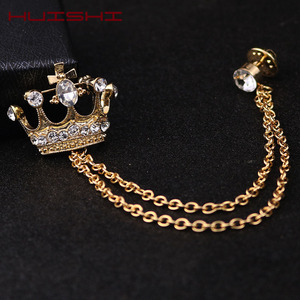 Broche Couronne Style Coréen Britannique avec Chaîne, Épingle de Revers à Pompon, Accessoire Rétro pour Hommes, Mariage et Banquet - Product Image 3