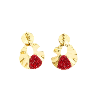 Fashion <b>Drop</b> <b>Earrings</b> Gold Plated 316L Stainless Steel <b>Red</b> Rhinestone Studs Statement Jewelry - Product Image 2