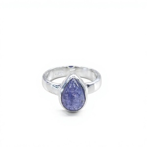 Violet Tanzanite <b>Ring</b> 925 Sterling Silver Teardrop Cabochon Smooth Bezel <b>Plain</b> Band Solitaire <b>Ring</b> Wholesale - Product Image 1