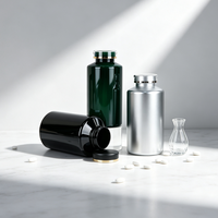 Conteneur Rond Grand Format 580 ml Noir Vert Argenté Anti-Lumière pour Capsules en Vrac et Compléments Alimentaires avec Bouchon à Vis