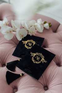 Enveloppe en velours de luxe, carte d'<span class=keywords><strong>invitation</strong></span> élégante en <span class=keywords><strong>plexiglas</strong></span> miroir noir avec impression en feuille d'or, invitations de <span class=keywords><strong>mariage</strong></span> en acrylique - Product Image 2