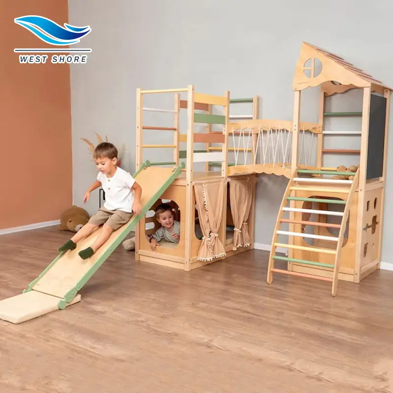 モンテッソーリ幼児プレイハウスベビーボールプール子供用木製スライド屋内遊び場機器セットソフトプレイ機器