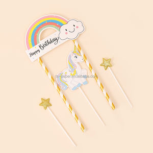 Décoration de gâteau d'<span class=keywords><strong>anniversaire</strong></span> <span class=keywords><strong>Licorne</strong></span> Arc-en-ciel en gros avec étoiles dorées scintillantes pour fêtes d'enfants - Product Image 2