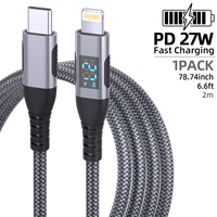 Kabel Pengisi Daya LED Digital Layar 27W PD Terlaris dengan Garansi 12 Bulan, Kabel Tipe C ke 8pin Berbahan Nilon Kepang