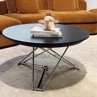 Table basse ronde multifonctionnelle réglable en hauteur, plateau en placage de noyer, structure en métal chromé, table pliante pour salon