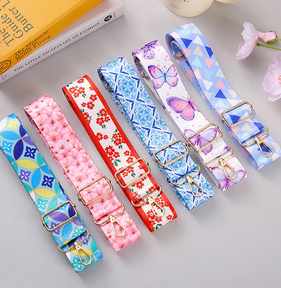 High Quality 3.8cm Width Shoulder Strap Adjustable Replaceable Crossbody Purse Strap Single Floral Bags Straps With Metal Buckle