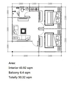 50 ㎡   Cabaña Modular Prefabricada de 2 Dormitorios con Vista al Mar, Casa Pequeña para Vacaciones en Resort de Playa o Glamping - Product Image 3