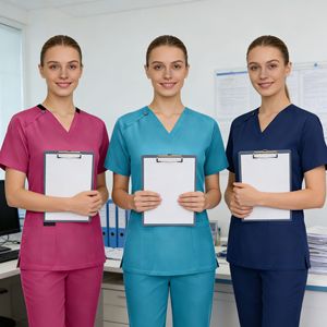 Slim Fit V-Neck Medical Scrub Top Short Sleeve Women's Workwear Washable Wrinkle Resistant Quick Drying For Salon Staff - Product Image 4