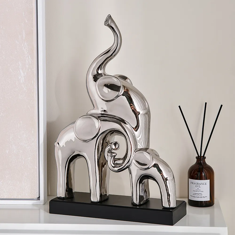 Modern ornaments a family of three elephant statues ceramic ornaments