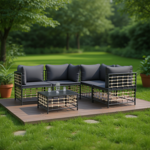 Set Lounge da Giardino Antracite con Struttura in Metallo e Cuscini, Arredamento Esterno Contemporaneo, Set da Giardino per 6 Persone - Product Image 3