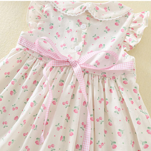 Nuevo Vestido de Verano para Niñas con Mangas con <span class=keywords><strong>Volantes</strong></span>, Estilo Coreano, Bordado de Cerezas, Vestido Dulce de Algodón Estampado - Product Image 4