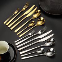Ensemble de couverts en acier inoxydable 304, nouvelle ère, couteau, fourchette, cuillère, manche carré épaissi, finition miroir, moderne, pour mariage