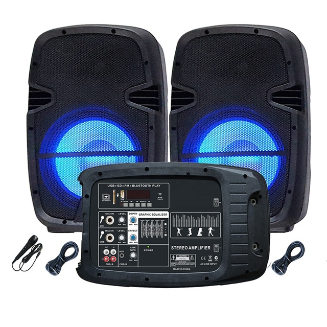 1000W Powered Mixer Professional Audio Karaoke Sets PA Speaker System with 2pcs 10" Speaker Sound Box and Cable Bocina Parlante