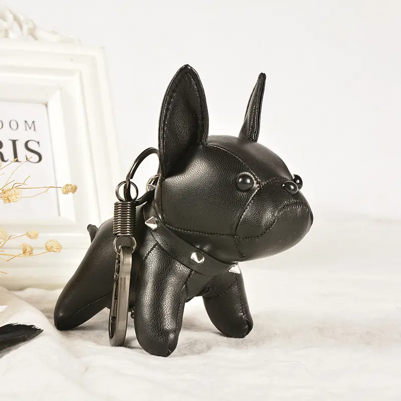 Nieuwe Hot-Selling Mode Accessoires Franse Bulldog Sleutelhanger Leren Hondenvechttas Hanger Accessoires Geschenk Groothandel