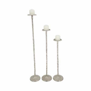Tall Pillar Candle Holders Set Of 3 <b>Silver</b> Metal Decorative <b>Candlesticks</b> For Living Room Entryway Home Decor - Product Image 2