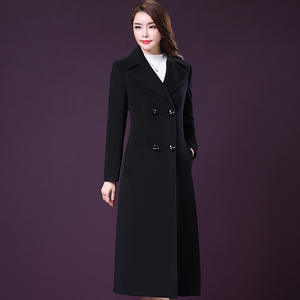 Automne hiver manteau en laine à double boutonnage Extra Long sur le genou Slim Fit nouveau Style fourrure de lapin peau de serpent cuir bouton soie - Product Image 3