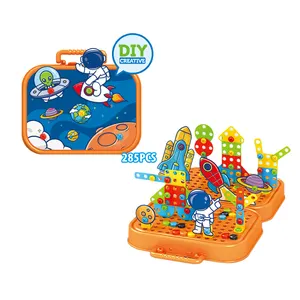 Grappige Elektrische Boor Diy Assembleren Schroefblokken Spelen Set Speelgoed 285Pcs Kinderen 3d Puzzel Educatie Speelgoed Schroef