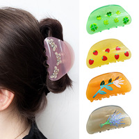 Barrette à cheveux en acrylique imprimée rétro, faite à la main, couleur bonbon printemps-été, style simple, chignon haut, accessoires pour cheveux