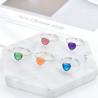Anillo Abierto Ajustable de Acero Inoxidable Plateado Dorado con Corazón Colorido y Acabado Esmaltado