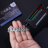 Gelang Cuban Link Moissanite Perak Sterling 925 Semi Pavé Iced Out 40-46g Perhiasan Hip Hop untuk Pria