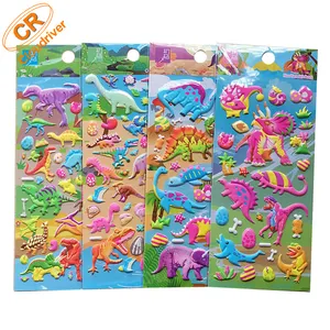 Custom Lijm Kleurrijke Dinosaurus Pvc Relatiegeschenk Gezwollen Sticker Voor Kids