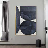 100% peint à la main abstrait Colorblock noir géométrique moderne toile peinture à l'huile à la main art abstrait travail avec cadre
