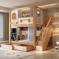 Lit mezzanine moderne en bois massif taille double avec bureau intégré pour enfants – Conception gain de place pour chambre et usage scolaire