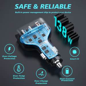 Cargador Súper Rápido Sunda para Auto 138W PD <span class=keywords><strong>3</strong></span>.0 Portátil Tipo C con <span class=keywords><strong>3</strong></span> Puertos USB Adaptador Móvil Multiusos para Teléfono y Auto - Product Image 2