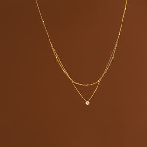 Collar de cadena de eslabones de acero inoxidable chapado en oro de 18 quilates, colgante de circón único, ajuste de garra, diseño geométrico para mujer de 18 pulgadas - Product Image 3