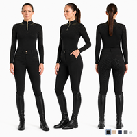 Haut d'équitation noir pour femme à manches longues, demi-zip, strass or rose, en polyester écologique, respirant et anti-humidité