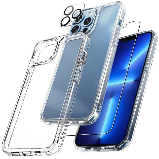 5in1 Clear Cover with Screen Protectors Lens Flim Protector for iPhone 16 Pro Max 15 14 13 Shockproof Transparent Phone Cover